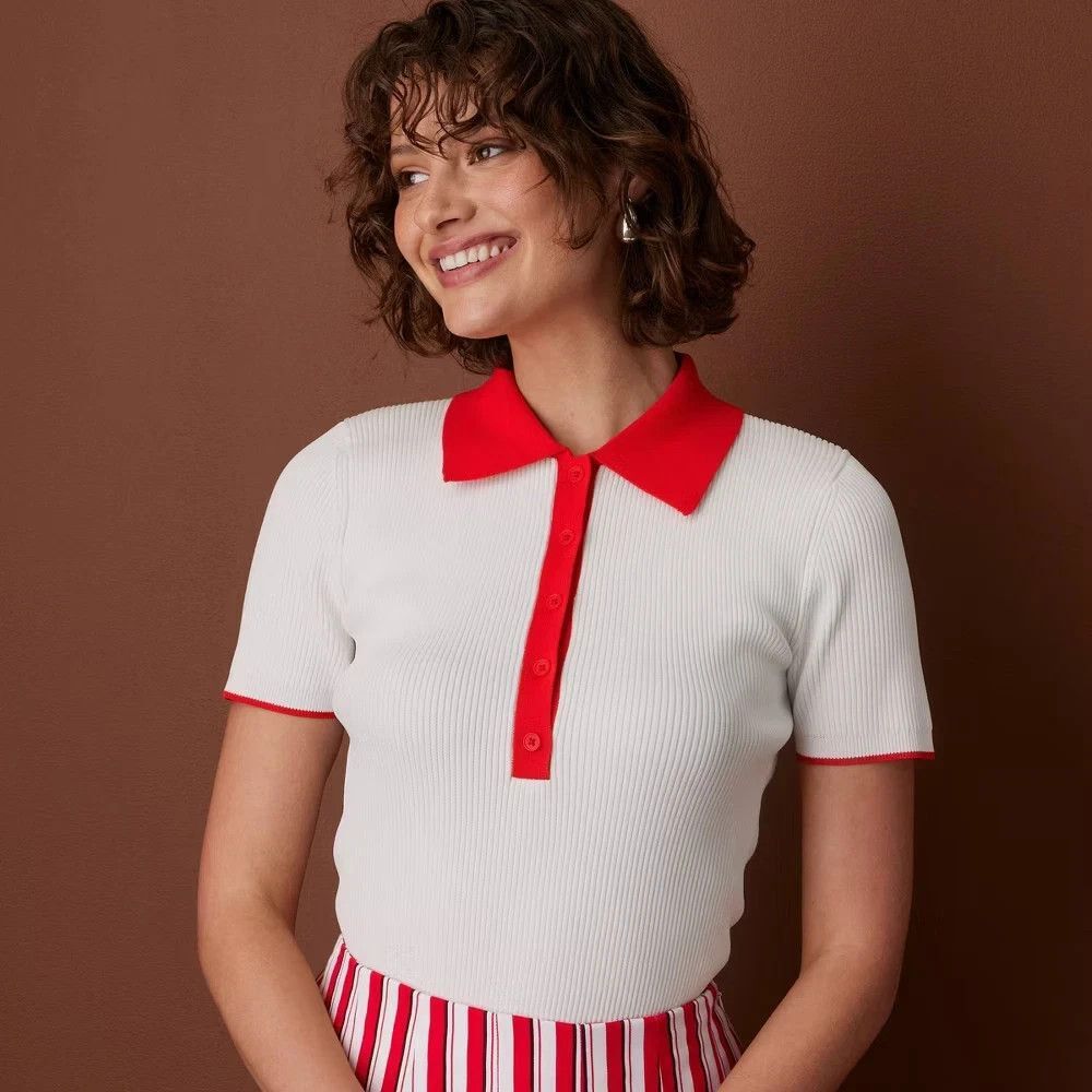Rosie Assoulin Women Short Sleeve Polo Sweater White S NWT